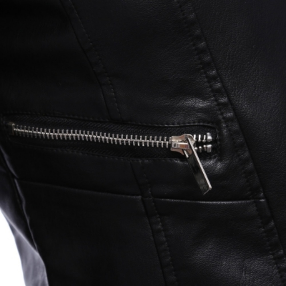 Faux Leather Biker Moto Jacket in Black - Picture 5 of 6